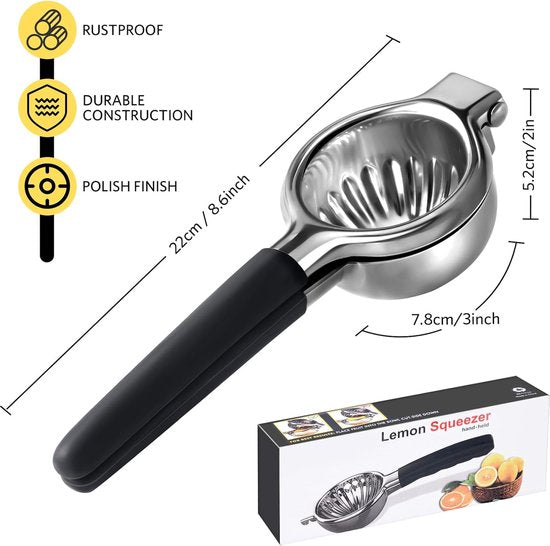 Citruspers van roestvrij staal, handmatige citruspers, roestvrij staal, robuust, voor limonade, cocktails, bars, vaatwasmachinebestendig
