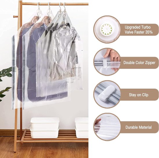 Hangende vacuümopbergzakken Ruimtebesparende vacuümzakken Jumbo en groot voor seizoenskleding, jurken, pakken, herbruikbare kastorgel