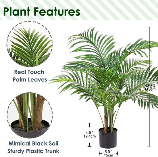 Kunstplanten Kunstpalm Kunstplant Grote Palm Kunstboom Tropische Esthetische Decoratie Woonkamer Balkon Slaapkamer Kantoor Huis 110 cm