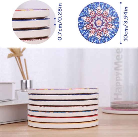 8 stuks onderzetters met houder, glazen absorberende keramiek, decoratieve onderzetters voor kopjes, vazen, glas, kaarsen, unique verjaardags- housewarming gifts
