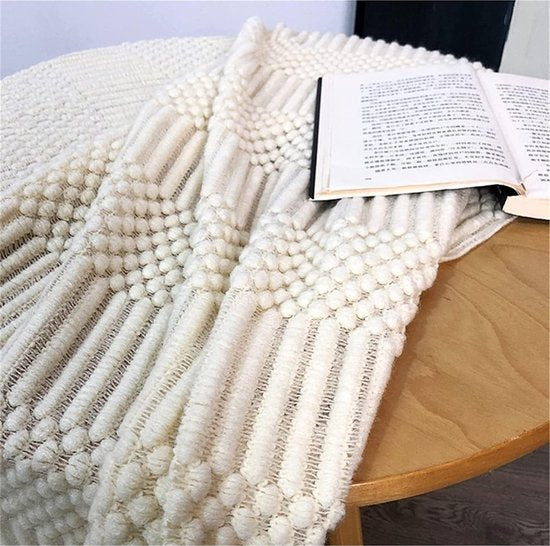 Sprei, woondeken, boho, deken, zacht gebreide deken, omkeerbaar, bankdeken, sprei, deken, beige, 130 x 200 cm