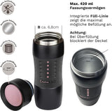 Design Travel Mok 420ml, Coffee to Go beker, thermobeker, isoleerbeker, houdt 4 uur warm / 7 uur koud, 100% dicht en lekvrij, 360°-drinkopening, roze