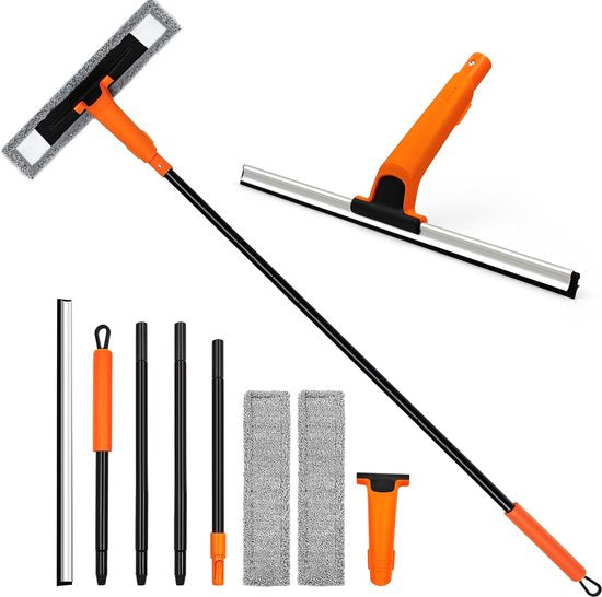 Glazenwasser met telescoopsteel 152 cm, 2 in 1 professionele ruitenwisserset met 2 microvezelpads, telescoopstang ruitenreiniging voor hoge ramen in de binnen- en buitenspiegel auto