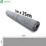 Mesh omheining, zeshoekig gaas, draadhek, kippengaas, kippengaas, kippengaas, breedte 25 mm, hoogte 100 cm, lengte 25 m, gegalvaniseerd zilver