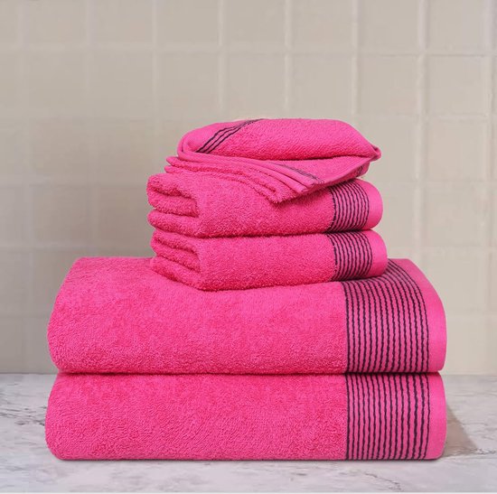 Ultra-zachte set katoenen handdoekenset, met 2 extra grote badhanddoeken 70 x 140 cm, 2 handdoeken 40 x 60 cm en 2 washandjes van 30 x 30 cm, warm roze
