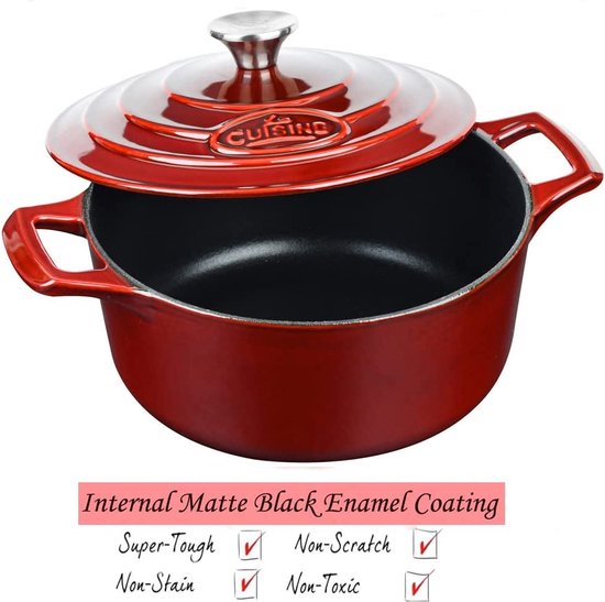 Gietijzeren braadpan braadpan cocotte geëmailleerde brood braadpan met deksel inductie ovenvast ca. 24 cm 3,5 liter cranberry rood