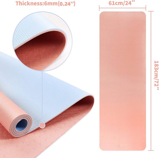 Yoga mat, hoge kwaliteit TPE yoga mat, fitness sport training mat, yoga mat met riem, Antislip, niet-toxisch, geschikt voor yoga beginners, fitness, Pilates en gymnasten