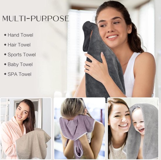 Set van 4 microvezel handdoeken, microvezel handdoek, pluizige microvezel badhanddoek, microvezel handdoeken voor het haar, zacht en absorberend, 40 x 76 cm, donkergrijs