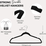 Hangers, 60 stuks, fluwelen hangers, antislip vilten hangers, ruimtebesparend, premium zwarte kostuumhanger, 360° roterende haak
