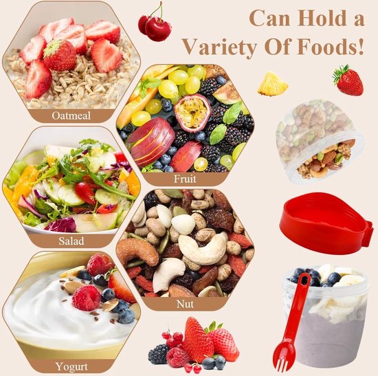 4 stuks mueslibekers passend bij lepel & Vorkset Yoghurt Cup to Go Lekvrije Yoghurt Cup Fruitcontainer Salade Cup Cereal to Go Cup voor Ontbijt BPA-vrij (310ML + 560ML)