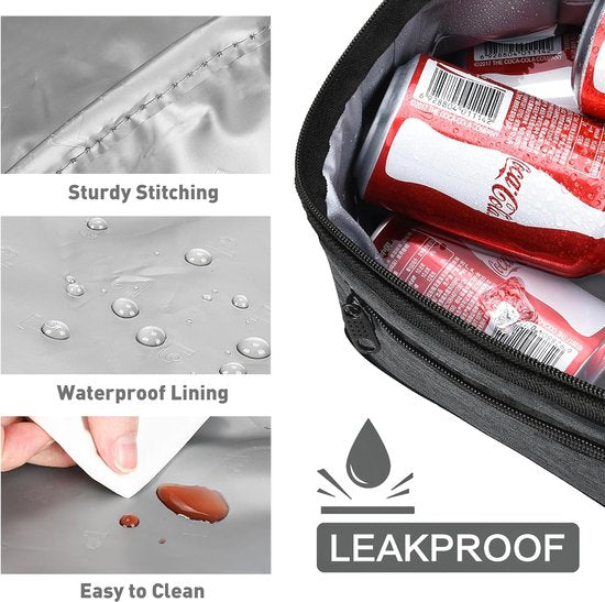 Lunchtas geïsoleerd voor mannen, 7,8 liter, koeltas, picknicktas met verstelbare schouderriem, thermotas, lekvrij, opvouwbaar, voor werk, fitness, onderweg, school