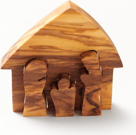Olijfhout Kerstdecoratie Kerststal Puzzel Tafeldecoratie van 6,50 x 6 cm Olive wood Christmas decoration Nativity Puzzle Table decoration of 6.50 x 6 cm