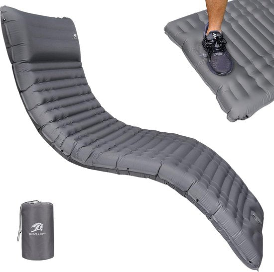 Isomat voor camping en outdoor, 10 cm dik, luchtmatras, opblaasbare isomat, ultralicht, waterdichte slaapmat, kleine verpakkingsmaat, slaapmatten, outdoor, voor wandelen, strand, grijs