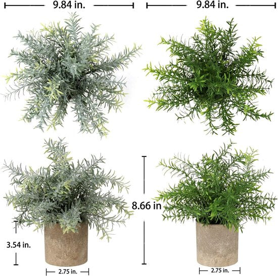 Mini Kunstplant - Rozemarijn kruiden in pot - decoratie voor badkamer bureau keuken tuin - set van 2