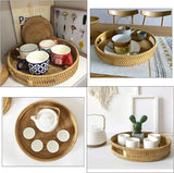 Rond rotan dienblad met handgrepen, decoratief dienblad voor drankjes, ontbijt, thee, kaars