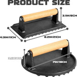 Set van 2 hamburgerpers, gietijzer, hamburgerpers met antiaanbaklaag, rond en rechthoekig, grote hamburgerpers van 1 kg, voor het persen van steaks, hamburgers, spek, worstjes