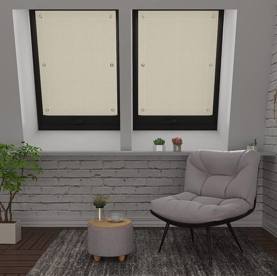 Thermisch rolgordijn voor dakramen, zonder boren, zonwering, Verduisteringsrolgordijn met zuignappen, thermisch rolgordijn, hittebescherming voor dakramen, 57 x 100 cm, beige