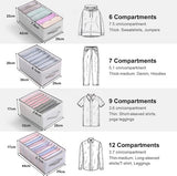 Lade-kledingorganizer, 7 vakken, opvouwbare kledingkastscheidingswanden met handvat, multifunctionele kastopbergdoos, opvouwbare kastorganizer, set van 2 (grijze rand)