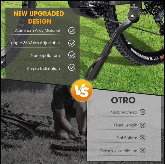 Fietsstandaard 24-29 inch, 3 gaten zijstandaard fiets, aluminium fietsstandaard basis, 35-41cm in hoogte verstelbare fietsstandaard, antislip achterstandaard voor racefiets, MTB, stadsfiets