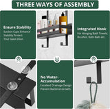 Doucheplank om op te hangen, dubbel doucherek van roestvrij staal, douchemand met eendelige haak en zuignap, badkamerrek om op te hangen boven de glazen douchewand (zwart)