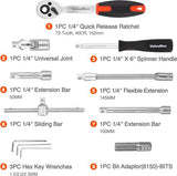 Steeksleutelset 46-delig Cr-V stalen steeksleutel met 1/4 inch ratel, steeksleutel, bitset, dopsleutelinzetstukken, gereedschapskoffer