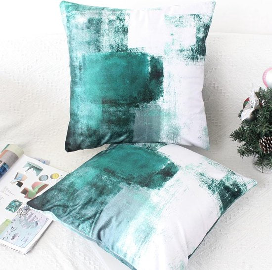 Fluwelen kussensloop, 40 x 40 cm, set van 2 stuks, groen, decoratieve kussenslopen, zacht, esthetische kussensloop, landelijke stijl, sierkussen, knuffelkussen, modern, bankkussen, sierkussen