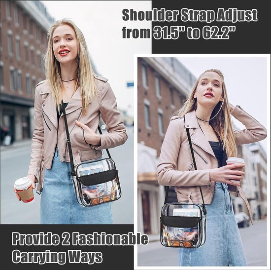 Statium goedgekeurde draagtas, transparante crossbody schoudertas met verstelbare riem voor werk, sport, games, concerten, zwart