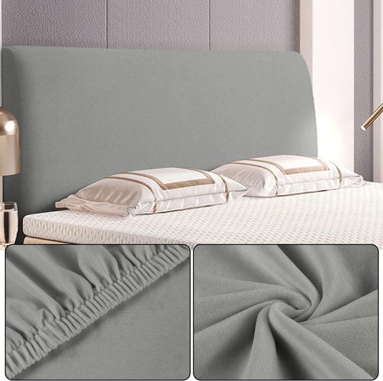 Beschermhoes voor het hoofdbord van het bed, zachte stretch, fluweel, stofdicht, beschermhoes voor gevoerd hoofdeinde (120-140 cm, lichtgrijs