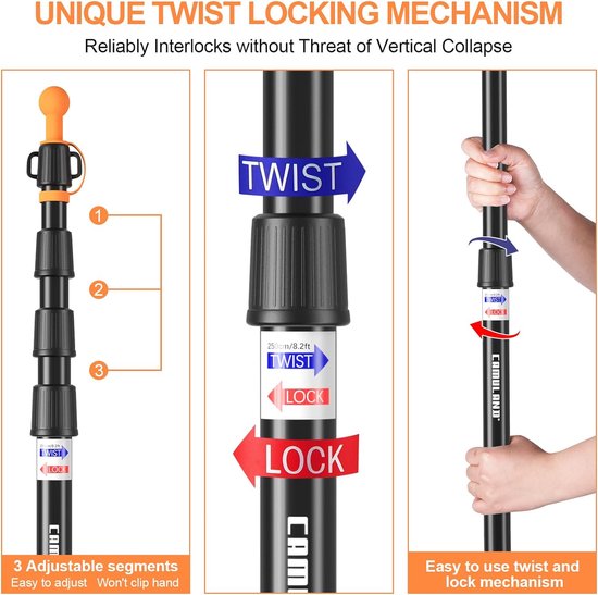 Tarpaulin Poles, Heavy Duty Tent Poles, Set of 2, Adjustable Aluminium Tent Poles for Tarps, Lightweight and Portable Telescopic Tarpaulin Poles for Camping, Hiking, Hammock etc. 4 Segments