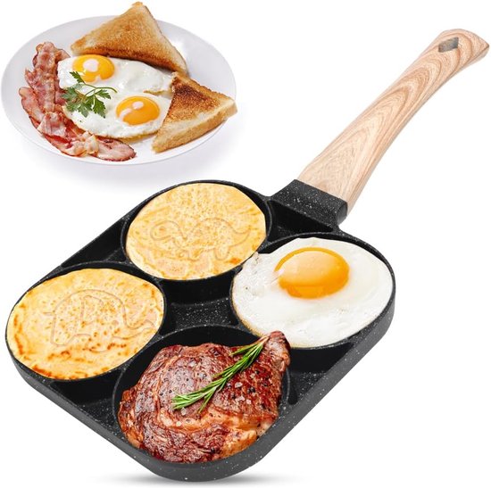 Spiegeleipan, eieren pan met antiaanbaklaag, 4 gaten, spiegelei, pannenkoeken, steaks, hamburger voor ontbijt, pannenkoekenpan voor inductiekookplaat