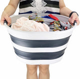 Wasmand van kunststof, inklapbaar, 23 l, ovale kuip/mand, opvouwbare opbergcontainer/organizer, draagbare wasmand, ruimtebesparende wasmand (1, grijs/leigrijs)