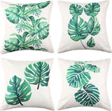 Kussenhoes 40 x 40 cm, set van 4, groene tropische plant, decoratieve bankkussenhoes, zachte kussenhoezen, buitenkussen voor tuinmeubelen (imitatielinnen)