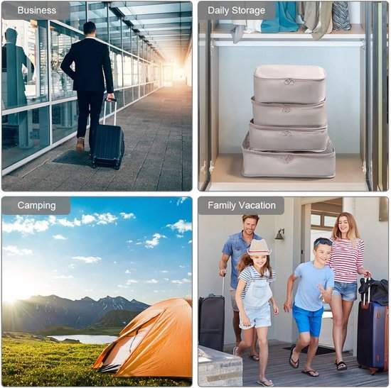 Kofferorganizerset, 9-delig, Packing Cubes, waterdichte reis-kledingtassen, paktassen voor koffer, verpakkingskubus met cosmeticatas, digitale tas, USB-kabel (beige)