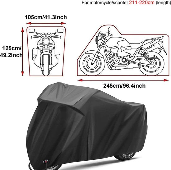 Motorhoes motorhoes motorfiets garages scooter afdekhoes beschermhoes XXL 190T Oxford-stof motorhoes waterdicht motorgarage zwart 245 x 105 x 125 cm