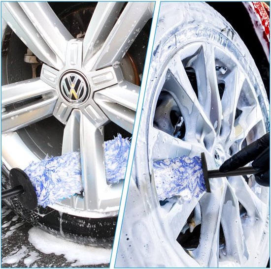 Velgenborstel voor aluminium velgen, premium microvezel velgenborstel voor een bijzonder zachte reiniging tot in het diepe velgbed, lange professionele autoreiniging, velgenreinigingsborstel