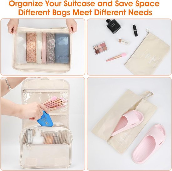 Kofferorganizerset, beige, 11-delige inpakkussenset, waterdichte kledingtassen, kofferorganizer voor vakantie en reizen, kubussenset, reiskubussen, kaki