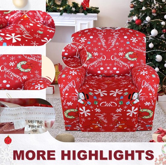 Stretch Cover for Relaxing Chair, Christmas Stretch Armchair Cover, Relaxing Chair, Armchair Protector for Relaxing Chair, 4-Piece Set with Side Pocket, Non-Slip Xmas Recliner Cover, Xmas Yeti