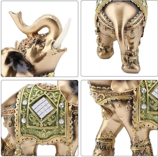 Elegant olifantsstandbeeld, hoogwaardige hars groene geluksfeng shui olifantssculptuur rijkdom geluksfiguur perfect voor thuis, kantoordecoratie (L)
