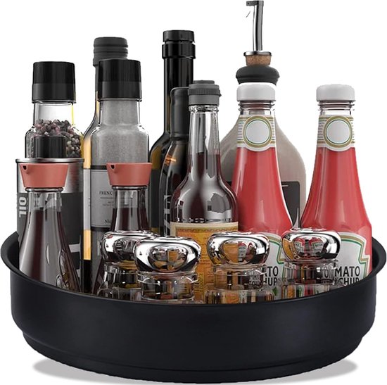 Lazy Susan keukenorganizer, draaitafelorganizer, 360 graden draaibare opbergcontainer voor voedsel, kruidenhouder van roestvrij staal, Lazy Susan (zwart/20 cm)