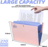 Documentenmap, A4-map, vakken map, hoge capaciteit, uitbreidbaar, gemakkelijk te dragen, met drukknop en 12 vakken, voor thuis of op kantoor, documenten (roze)