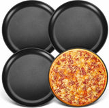 Pizzablek set van 4, diameter 30 cm, roestvrij staal, pizzaform met antiaanbaklaag, zwart, rond, bakplaat, ovenplaat voor bakken en serveren, gezond en durzaam, gelijkmatige hitte en