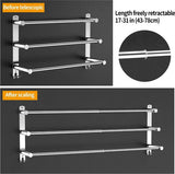 Handdoekenrek Uitschuifbaar 43-78CM Geen boren Roestvrij staal Dubbele handdoekrail Badkamer Wandmontage Badhanddoekrek Wandmontage (Zilver 3-Bar)