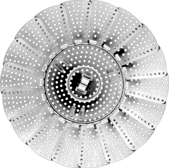 Stoompan-inzetstuk met oogje 14 cm, gaarzeef voor pannen en snelkookpannen, stoominzet, stoominzet, stoominzet, opvouwbaar, roestvrij staal, vaatwasmachinebestendig