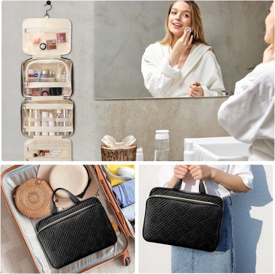 Cosmetische tas, 5-delige hangende reismake-uptas, professionele make-uptas, grote toilettassen met haken, toilettas voor complete toiletartikelen en make-upborstels