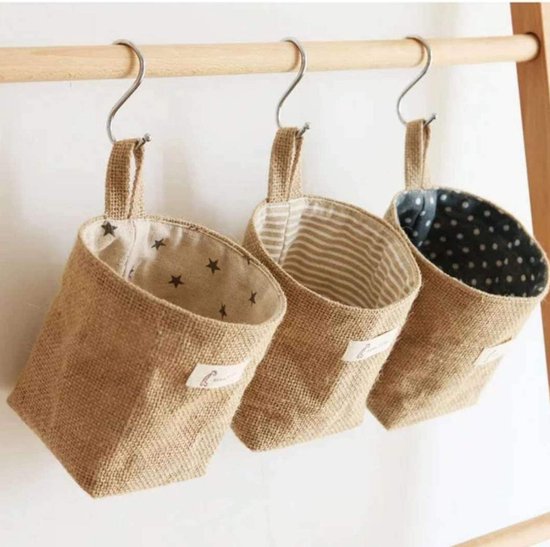 3 stks retro hangende opbergtas hangende opbergtas katoenen canvas opvouwbare kleine manden hangende opbergmand hangende mand voor speelgoed make-upsleutels potplanten