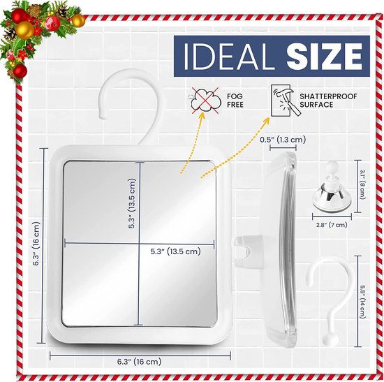 Mirrorvana Douchespiegel, Douche Spiegel Anti-condens met zuignap, Scheerspiegel, Wandspiegel, Badkamer Accessoires, Onbreekbaar, Fogless Shower Mirror, 16 x 16 cm