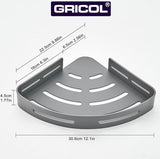 Corner Shelf Shower Basket Shower Shelf No Drilling Shower Shelf Metal with 4 Hooks Shower Shelf Bathroom Shelf with Sticker Bathroom Shelf for Bathroom and Kitchen 2 Levels Grey