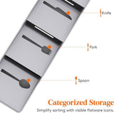 Bestekbak voor laden, bestekbak klein voor keuken, bestekorganisator kunststof voor zilverwerk, lepels, vorken en messen, bestekopslag, grijs