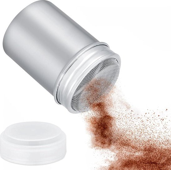 Cacaostrooier, poedersuiker-shaker, roestvrij stalen strooier, poedersuiker strooier met vershouddeksel, cacaostrooier, chocolade strooier voor chocolade, poedersuiker, zout, cacao, meel, koffie