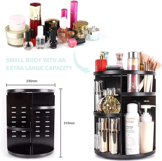 Make-up organizer, beauty-cosmetica-organizer, 360 graden draaibaar, make-up-opbergdoos, cosmeticabox voor dresser, slaapkamer, badkamer, zwart